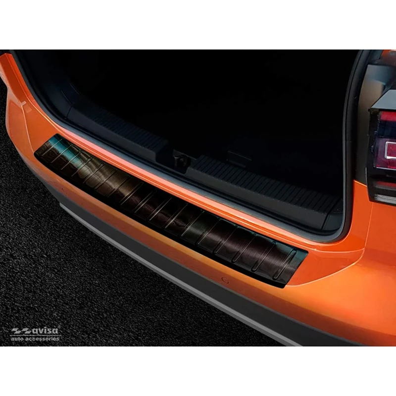 Avisa Black Stainless Steel Rear bumper protector compatible with Volkswagen T-Cross 2019-2024 & FL 2024- 'Ribs'