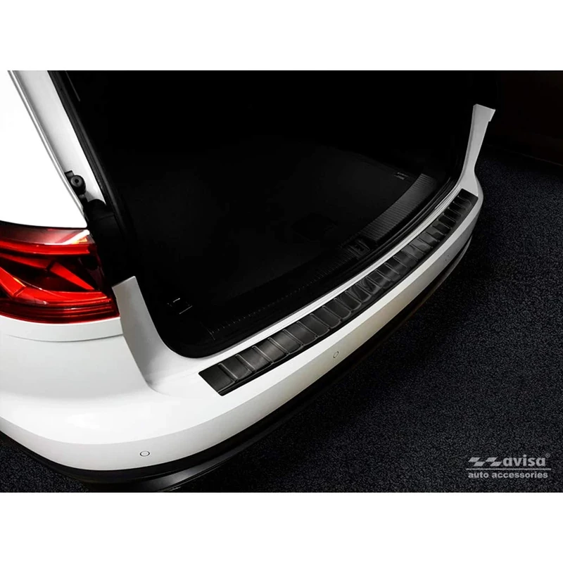 Avisa Black Stainless Steel Rear bumper protector compatible with Volkswagen Touareg III (CR7) 2018- Incl. Facelift 'Ribs'