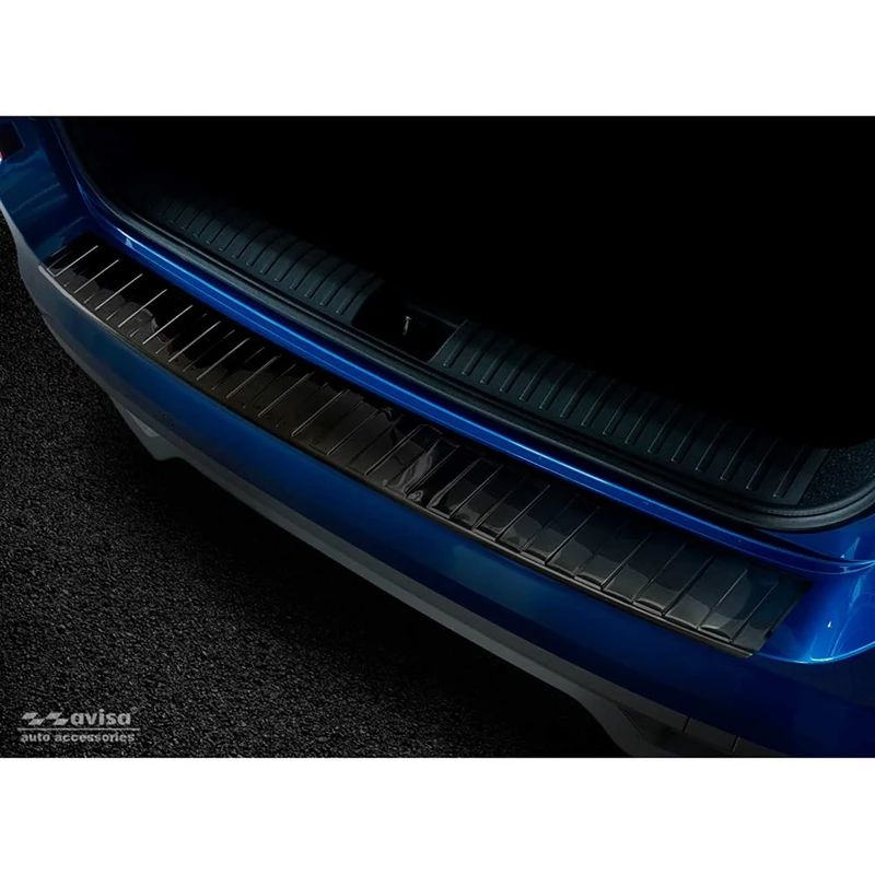 Avisa Black Stainless Steel Rear bumper protector compatible with Skoda Kamiq 2019- 'Ribs'
