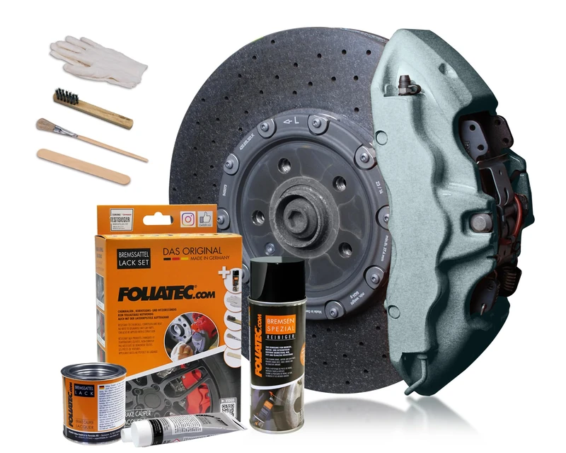 Foliatec Brake Caliper Paint Set, Heat Resistant, Complete Set for 4 Brake Calipers, Marina Bay Silver Metallic, 7 Piece Set - Image 1