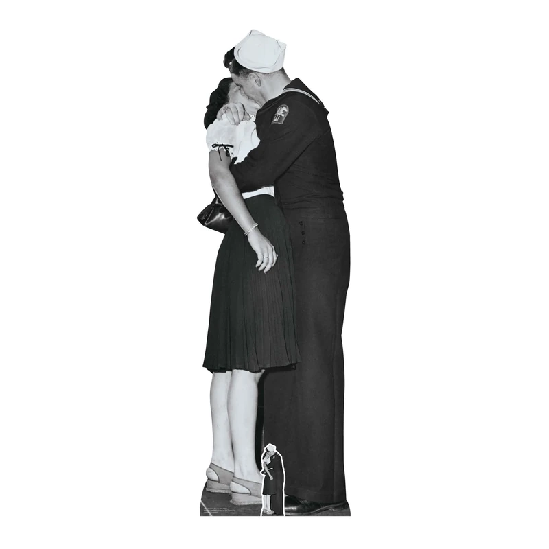 Star Cutouts SC1554 Victory VE Day Couple Kissing (Black and White) Lifesize Cardboard Cutout - Ideal for Displays, Events & VE Day Celebrations Height 184cm Width 58cm - Image 1