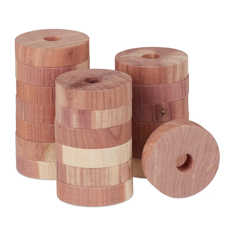 Relaxdays Moth Trap, 20x Set, Natural Insect Repellent, Cedar Wood, Hang Up in Wardrobe, Clothes Protection, Ø: 4 cm, 1 x 4 x 0.9 cm