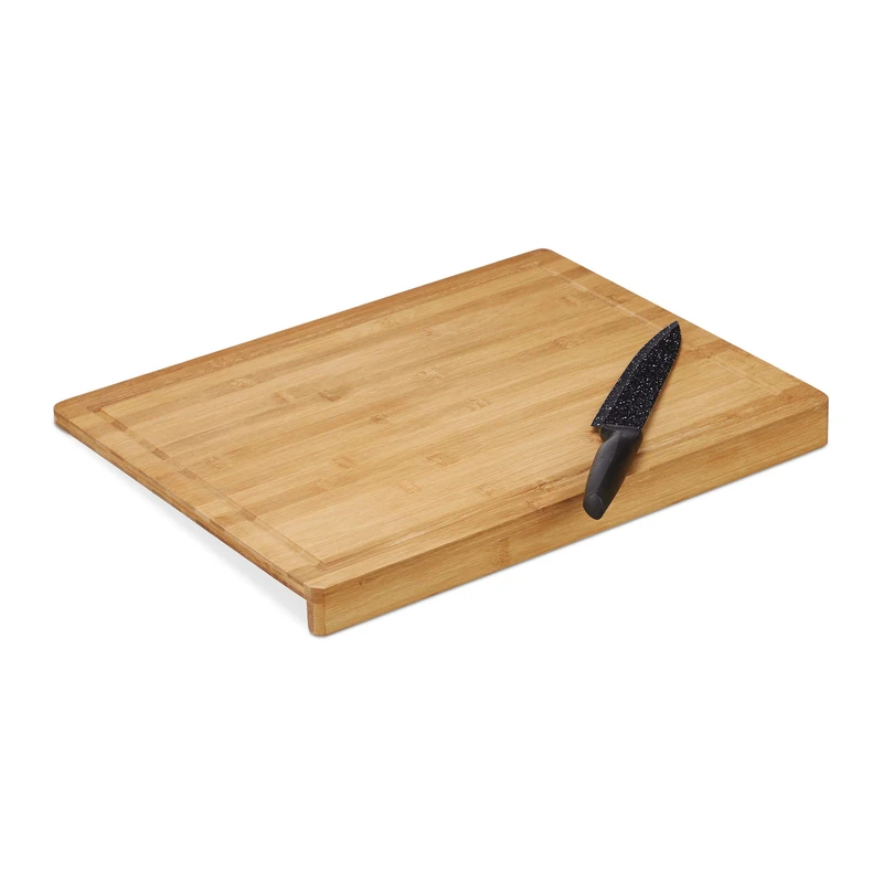 Relaxdays Bamboo Chopping Board, Stop Edge & Juice Groove, Cutting Meat & Fish, Antibacterial, Kitchen, 45x35cm, Natural