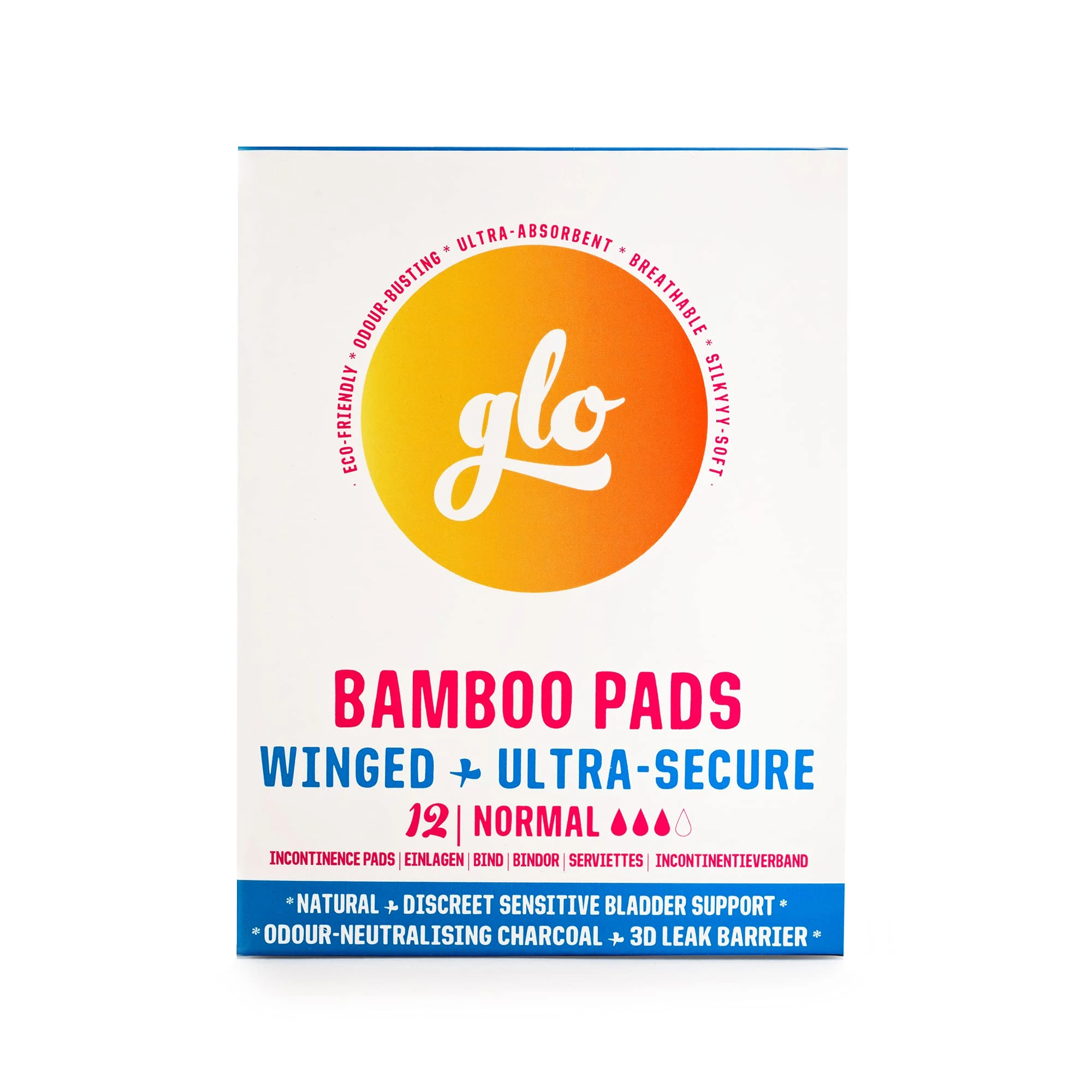 glo Light Incontinence Pads Women for Sensitive Bladders & Periods, Made from Organic Bamboo - Superior Leak Protection and Comfort Sanitary Towels - 12 Pads