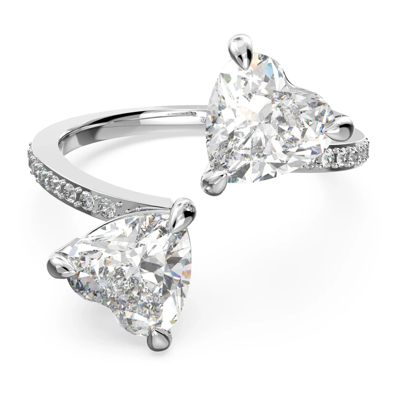 Swarovski Attract Soul open ring, Heart, White, Rhodium plated, 60