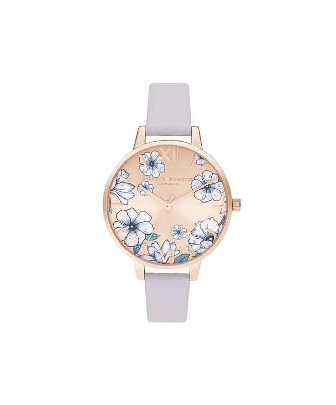 Olivia Burton Analogue Quartz Watch for Women Groovy Blooms Collection with Purple Leather Strap - OB16AN03