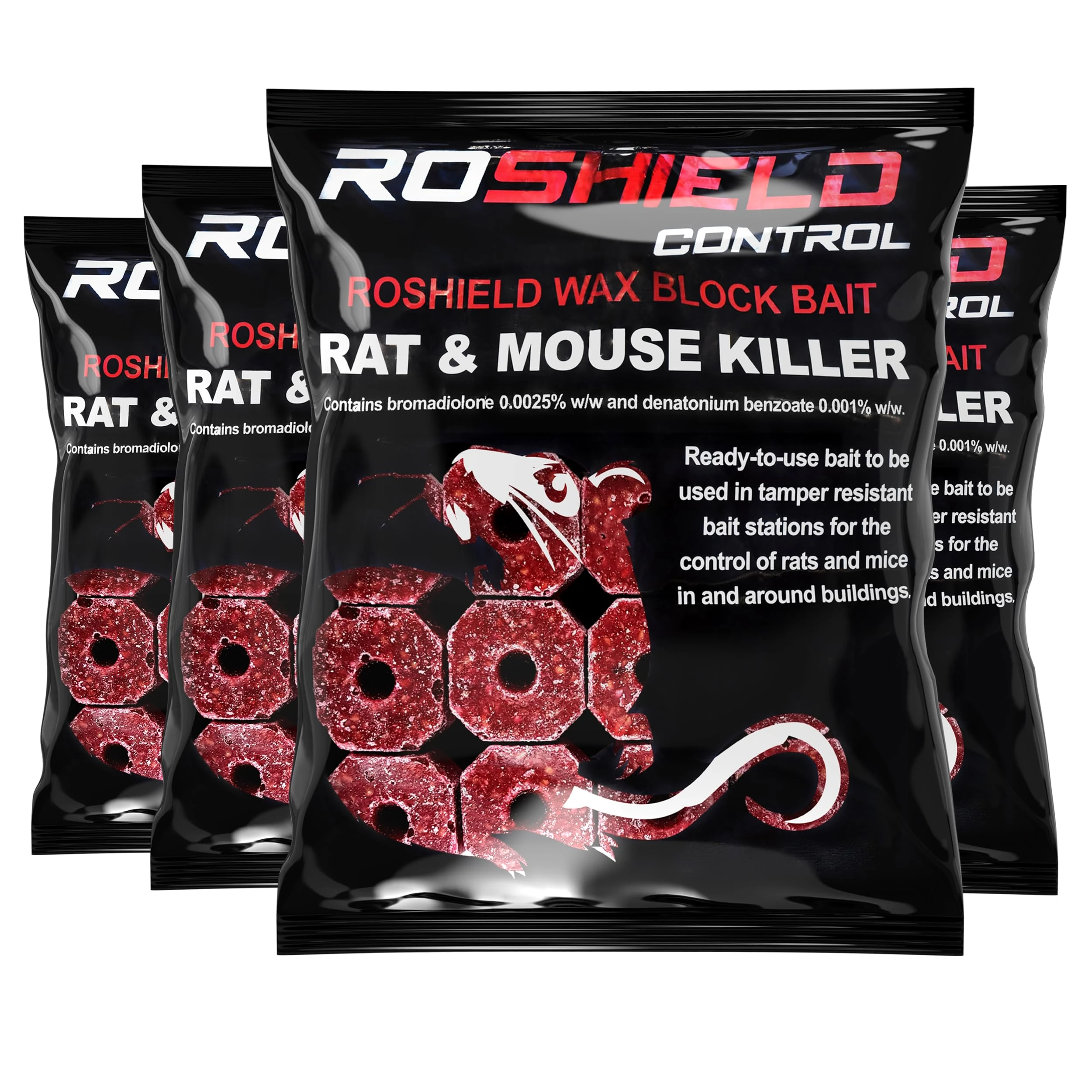 ROSHIELD 1.2kg Wax Block Bait for Rat & Mouse Killer Poison Control - Indoor, Outdoor All-Weather Rodent Bait Station Refill Packs (300g x 4 Packs)