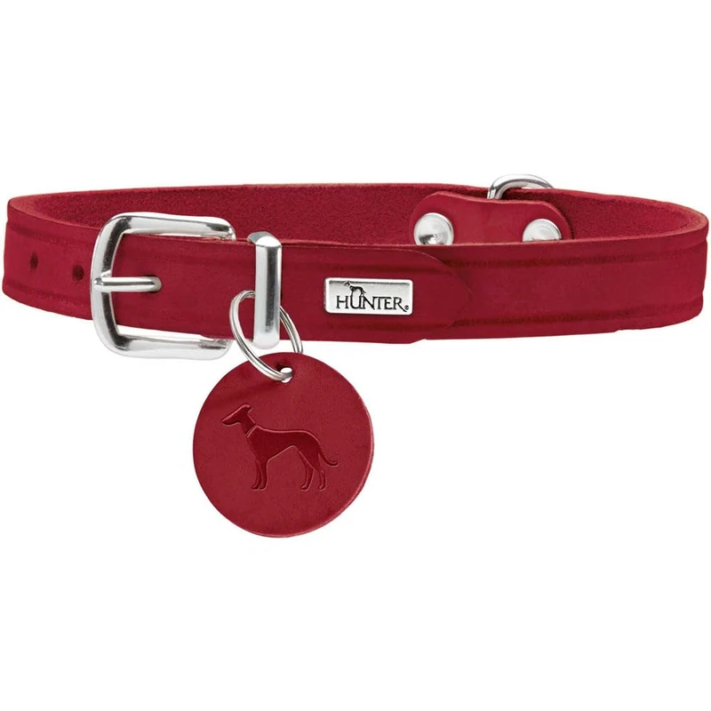 HUNTER Aalborg Dog Collar - Red Leather - Size L (45-55 cm)