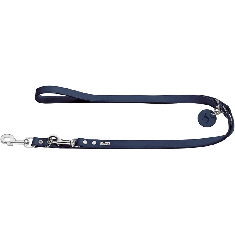 HUNTER Adjustable Dog Lead Made of Leather, Colour: Dark Blue, Extra Durable, Adjustable to 3 Positions, with Leather Key Ring, Made in Germany, Size: 13/200