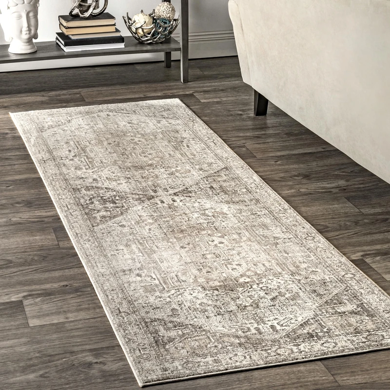 nuLOOM Harriet Vintage Medallion Fringe Runner Rug, 2' 6" x 6', Silver
