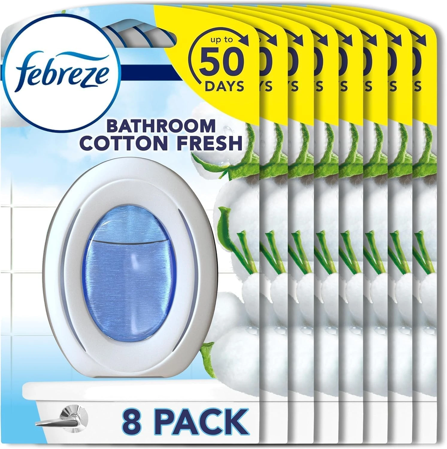 Febreze Bathroom Air Freshener, Odour Fighter, Cotton Fresh, 8 Items, Bathrooms Freshener & Odour Eliminator