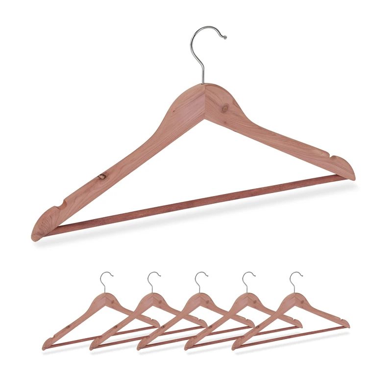 Relaxdays Cedarwood Coat Hangers Set of 6, Closet Mothproofing, Chic Design, Notches, W: 44 cm, Natural, Wood
