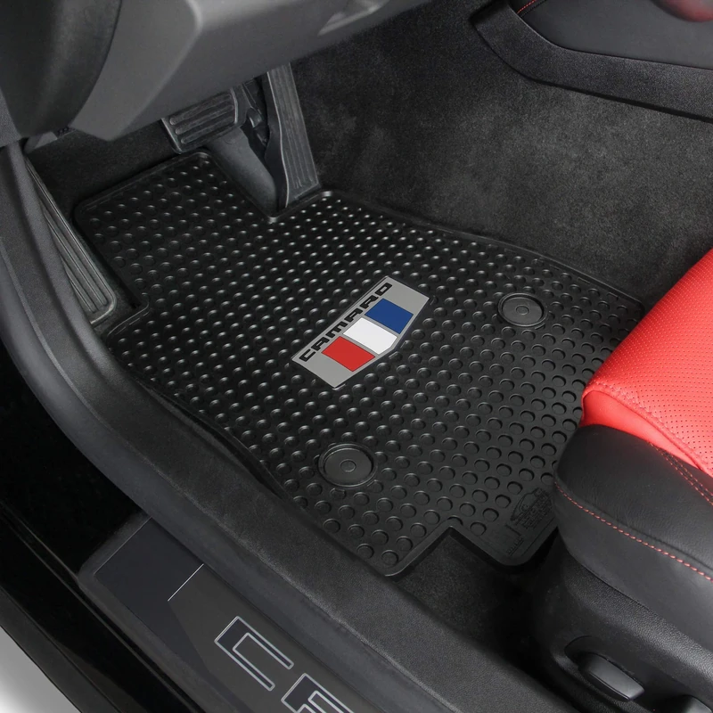 Lloyd Mats Signature Rubber All Weather Floor Mats for Chevy Camaro 2016-2020 - Tri Color Shield (2PC - Fronts, Black)