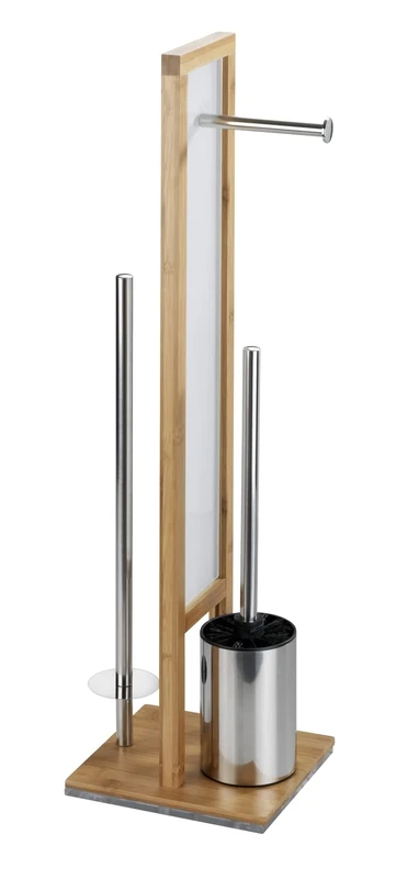 WENKO Rivalta Toilet Brush Holder Stand Bamboo, Brown, Ø 8 cm