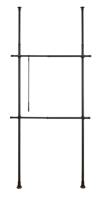 WENKO Herkules Basic Telescopic System Black Matt, Adjustable Organiser System, 2 Clothes Rails, Adjustable to Various Places, 75-120 x 165-300 x 11 cm, Powder-Coated Metal