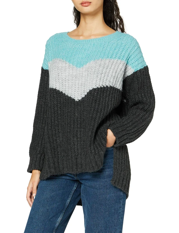Herrlicher Women's Nellina Colorblocking Wool Pullover Sweater, Aquarius 348, M