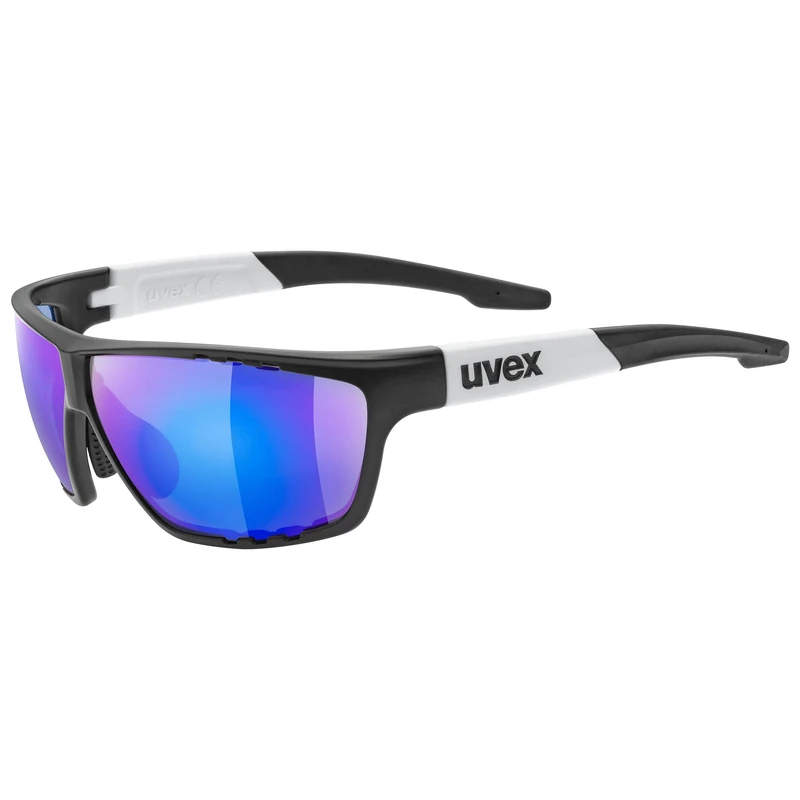 uvex Sportstyle 706 - Sports Sunglasses for Men and Women - Mirrored Lenses - Anti-Fog Technology - Black Matt White/Blue - One Size