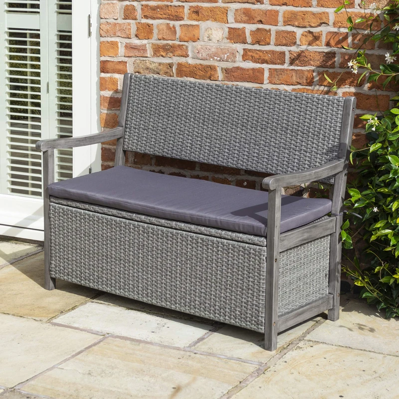 Rowlinson Alderley Rattan Storage Bench - Grey