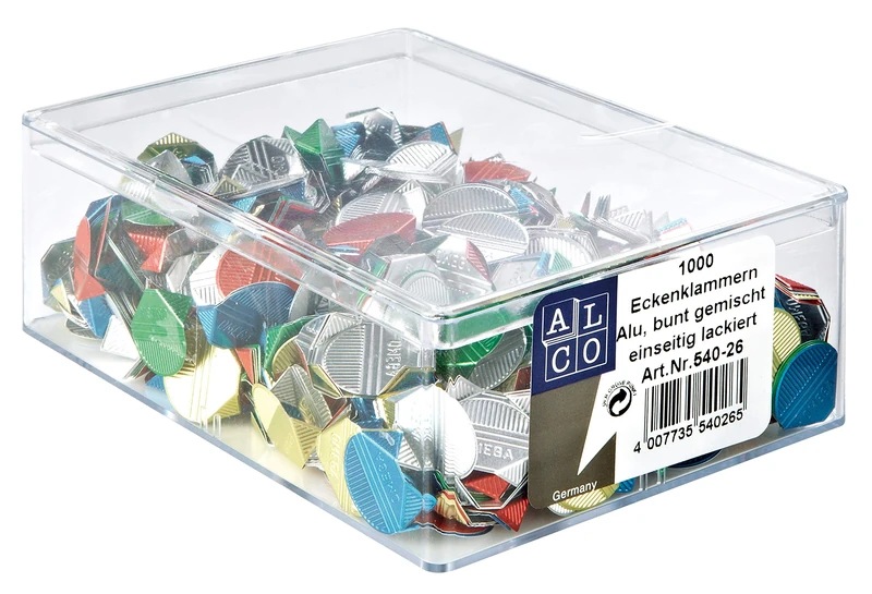 Alco-Albert 540-26 Corner Clips Aluminium Coloured Varnished 1000 Pieces in a Tin - Image 1
