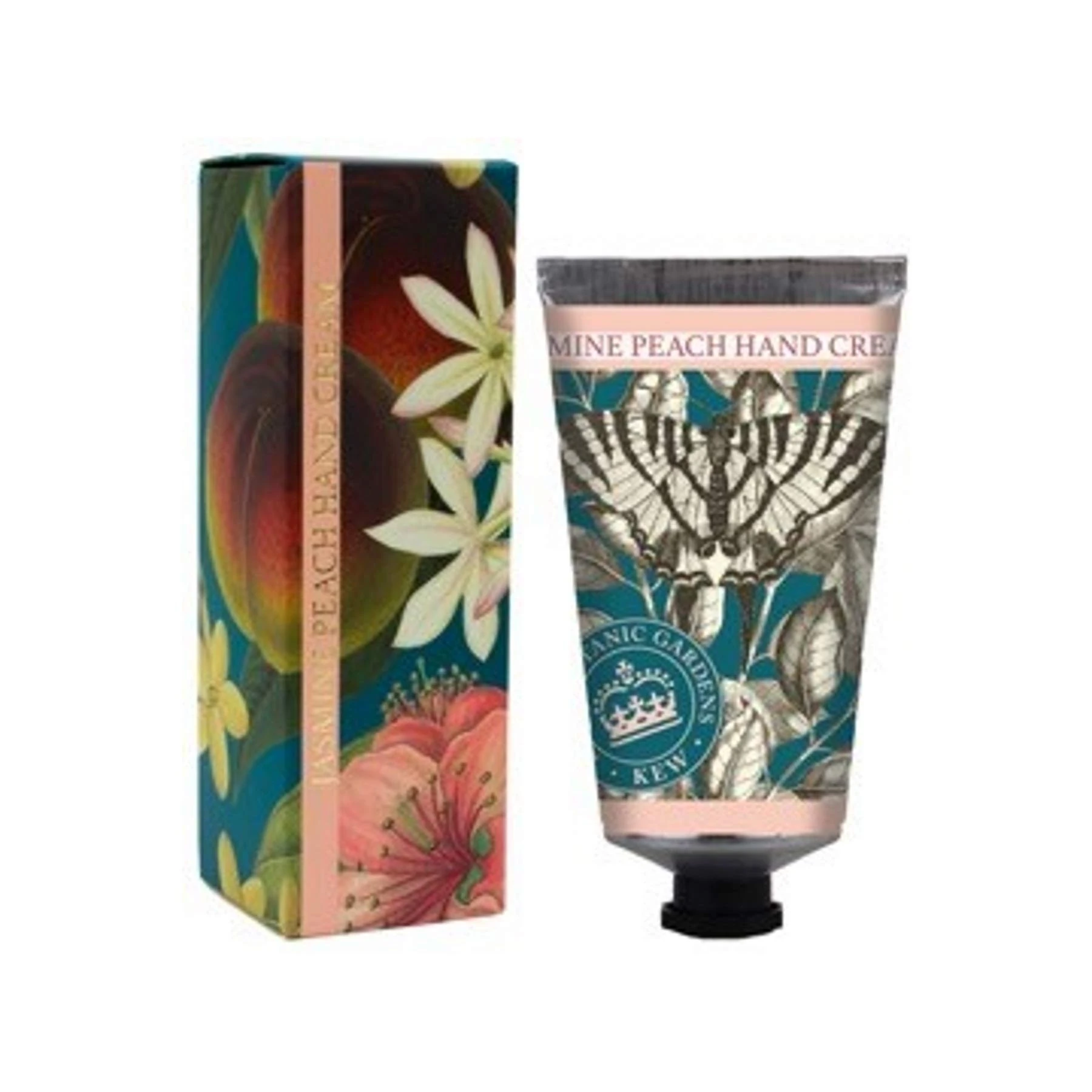 The English Soap Company Kew Gardens Jasmine Peach Hand Cream - Luxury Moisturising Hand Cream with Aloe Vera, Shea Butter and Beeswax - Fruity Floral Scent, Cruelty-Free, Made in England - 75ml