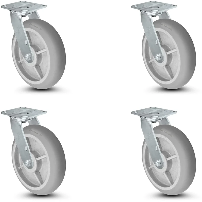 CasterHQ - 8" X 2" Swivel Drywall Cart Caster - Set of 4 - TPR Wheel - 700lbs Each / 2800 lbs Set of 4