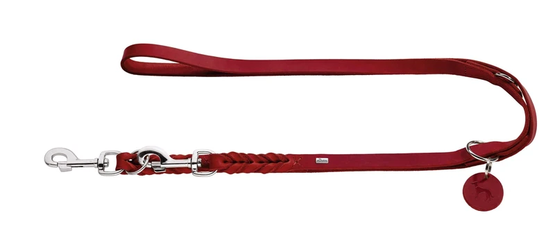 HUNTER Solid Education Adjustable Dog Lead Red Leather Braided Robust Soft Size 18/200