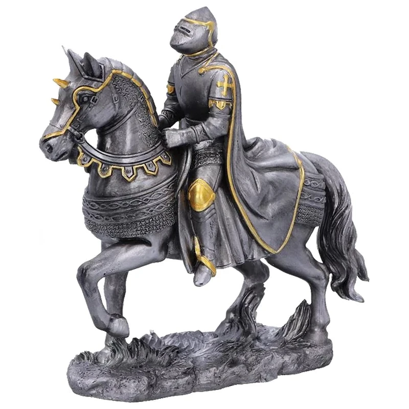 Nemesis Now War Horse Figurines (Set of 6), 6 Small Medieval War Horse and Armoured Rider Figurines, Gold,silver