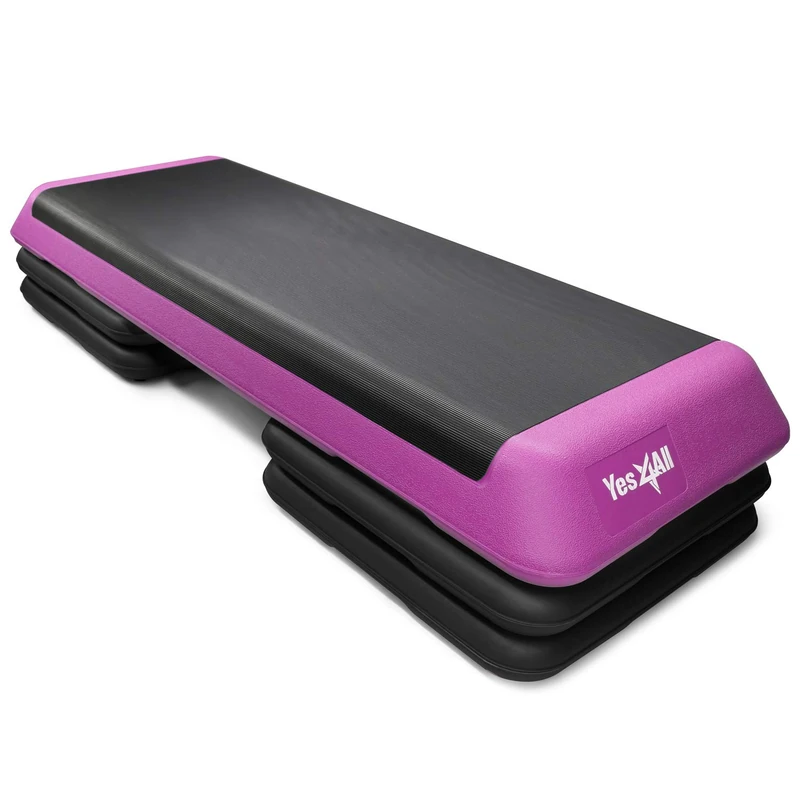 Yes4All CGAS Adjustable Aerobic Step Platform with 4 Risers Health Club Size & Extra Risers Options (Pink/Black), X-Large