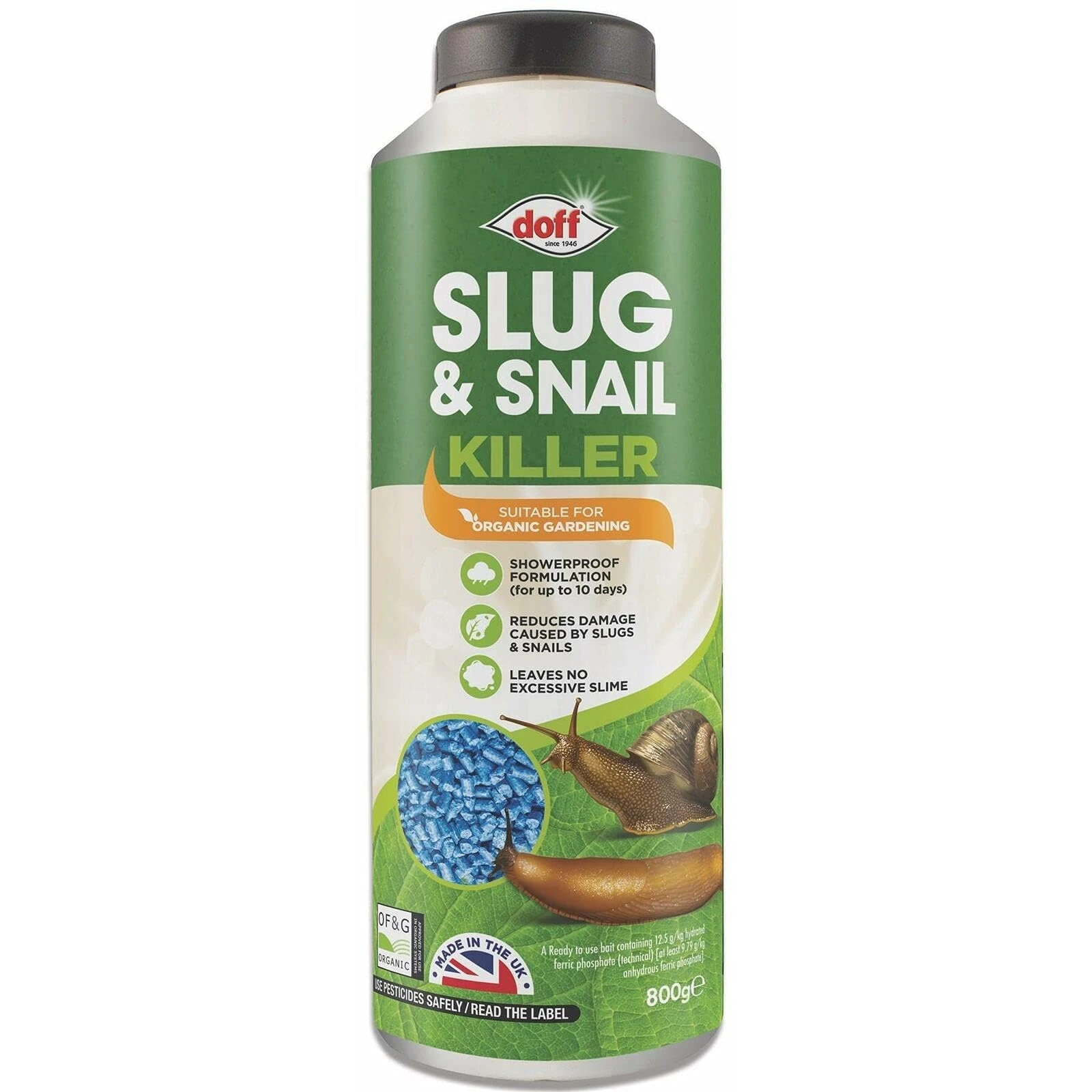 Doff Slug & Snail Killer - 800g Slug Pellets for Garden - Ferric Phosphate Slug and Snail Pellets - Long Lasting Pest Control in Damp Conditions for Up to 14 Days - Crop Friendly