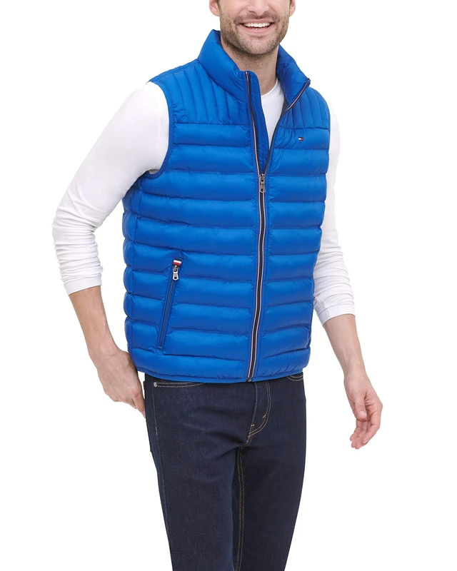 Tommy Hilfiger mensLightweight Down Quilted Puffer Vest Long Sleeve Down Vest - Blue - X-Large