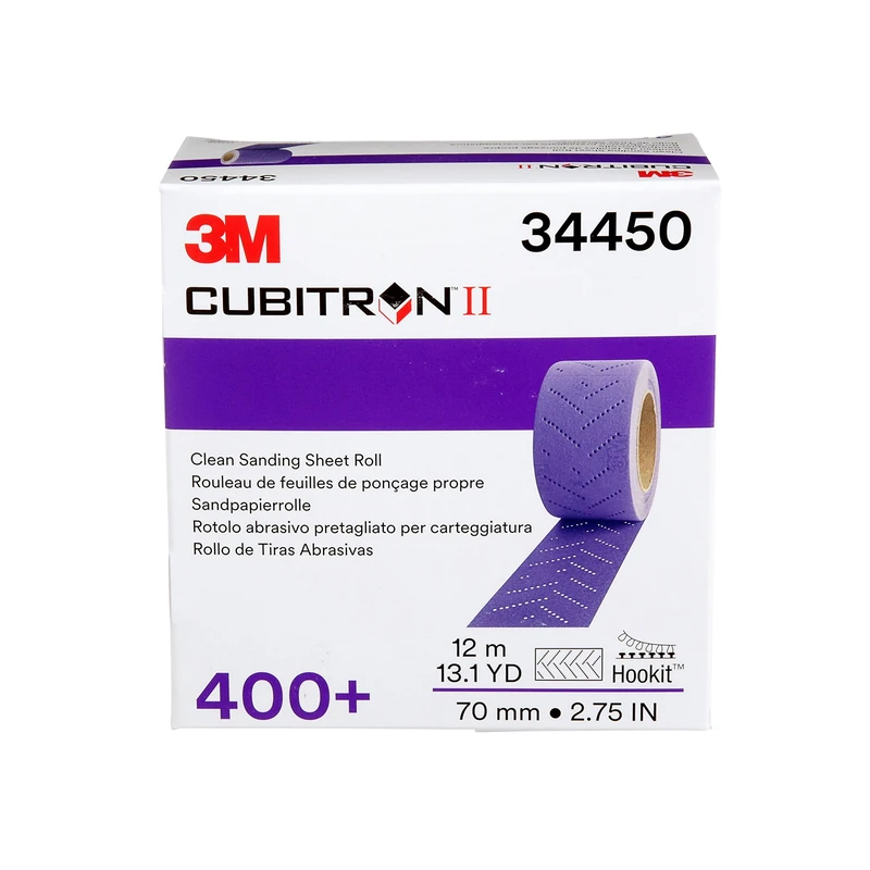 3M Cubitron II Hookit Abrasive Sheet Roll, 34450, Multi-Hole, 70 mm x 12 m, 400+ Grade, Automotive Sanding Roll Sandpaper for Coating Removal, Body Repair, Auto Sanding