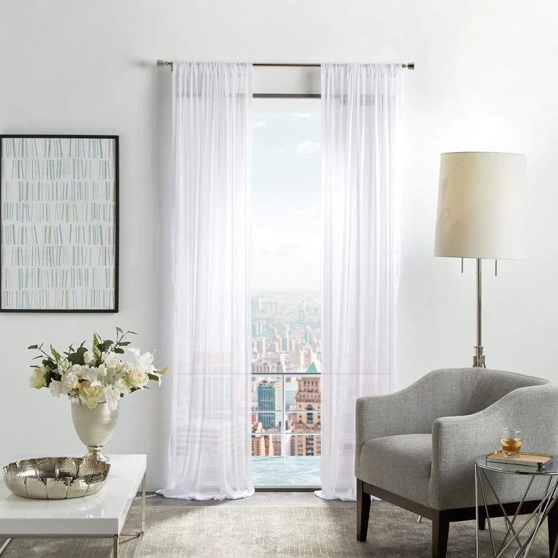 Martha Stewart Glacier Sheer Rod Pocket Window Curtain Panel Pair, 95", White - Image 1