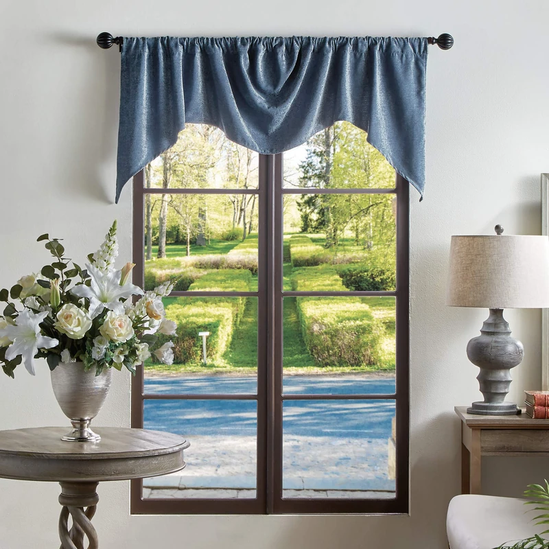MARTHA STEWART Naples Chenille Solid Window Curtain Valance, Navy