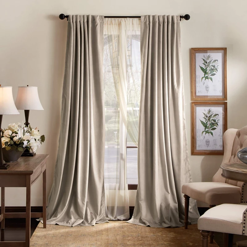 Martha Stewart Lucca Velvet Blackout Back Tab Window Curtain Panel Pair, 95", Linen