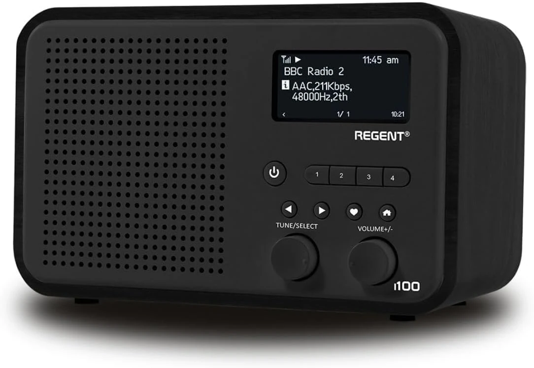 Internet radio DAB/DAB+ Wi-Fi FM with RDS Digital radio kitchen radio Bluetooth speaker, Bass Reflex, Radio Stations Digital alarm clock function with sleep and snooze Weather station REGENT i100