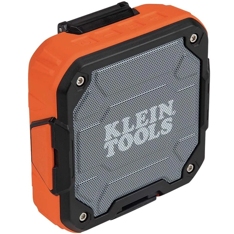 KLEIN TOOLS AEPJS2 Bluetooth Speaker With Magnetic Strip and Hook, Rechargeable, Wireless and Aux Capable, Hands Free Capable, Smart Phone Charging, 10 Hr Run Time, IP54 Dust and Water Resistant