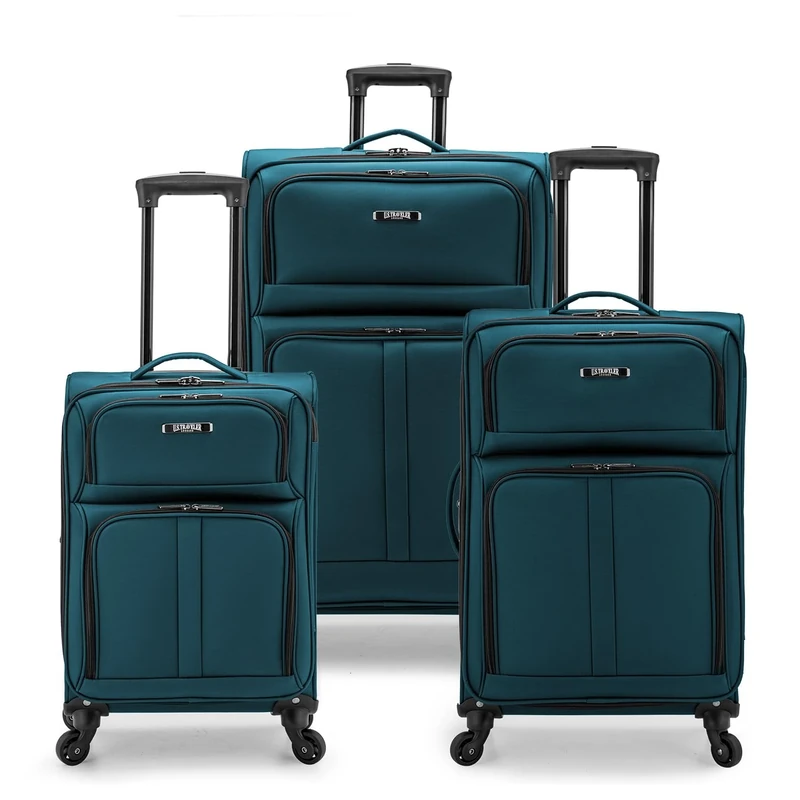 U.S. Traveler Anzio Softside Expandable Trolley Case with Swivel Wheels, Teal Blue, 3-Piece Set (22/26/30), Anzio Softside Expandable Luggage