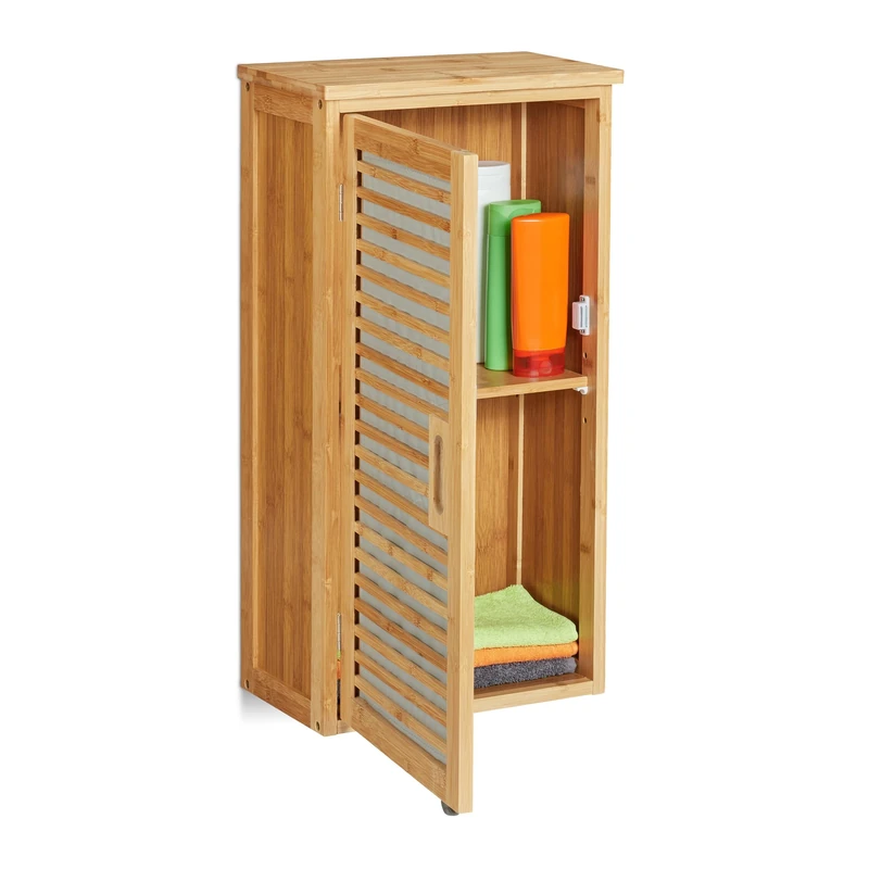 Relaxdays Bamboo Wall-Mounted Bathroom Cabinet, 2 Shelves, Height-Adjustable, H x W x D: 66 x 35 x 20 cm, Natural