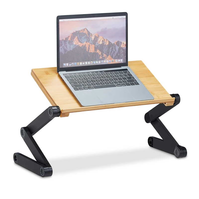 Relaxdays Laptop Stand Bamboo & Aluminium, 15 Inch Notebook Holder, Adjustable Height, HWD: 47.5 x 60 x 26 cm, Natural - Image 1
