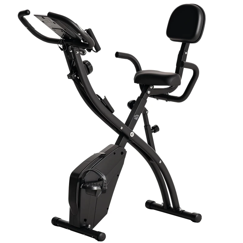 HOMCOM 3-in-1 Folding Exercise Bike, Foldable Stationary Bike with 8-Level Adjustable Magnetic Resistance, Arm Resistance Band, Pulse Sensor and LCD Monitor, Black