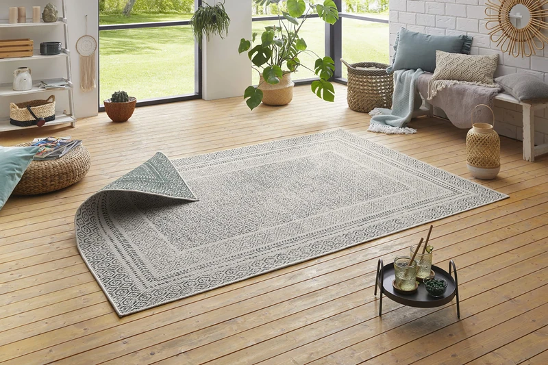 Hanse Home Flat Weave Reversible Rug Frame for Indoor and Outdoor Use (100% Polypropylene, UV and Weather Resistant, Suitable for Underfloor Heating), 120 x 170 cm, Green/Cream