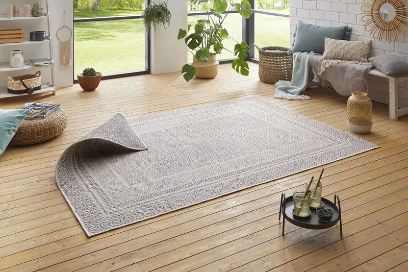 Hanse Home Flat Weave Reversible Rug Frame for Indoor and Outdoor Use (100% Polypropylene, UV and Weather Resistant, Suitable for Underfloor Heating), 160 x 230 cm, Black/Cream