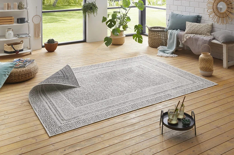 Hanse Home Flat Weave Reversible Rug Frame for Indoor and Outdoor Use (100% Polypropylene, UV and Weather Resistant, Suitable for Underfloor Heating), 160 x 230 cm, Grey/Cream