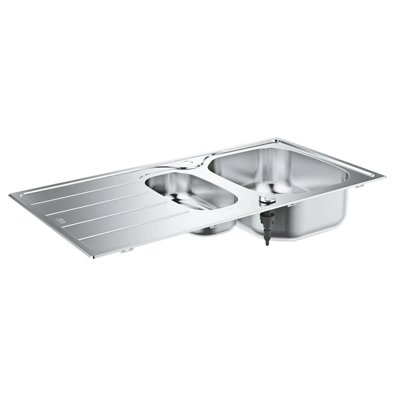 GROHE K200 Stainless Steel kitchen Sink with Drainer, 1.5 Bowl Built-In, with Overflow and Automatic Waste Fitting, 965x500mm, 31564SD1
