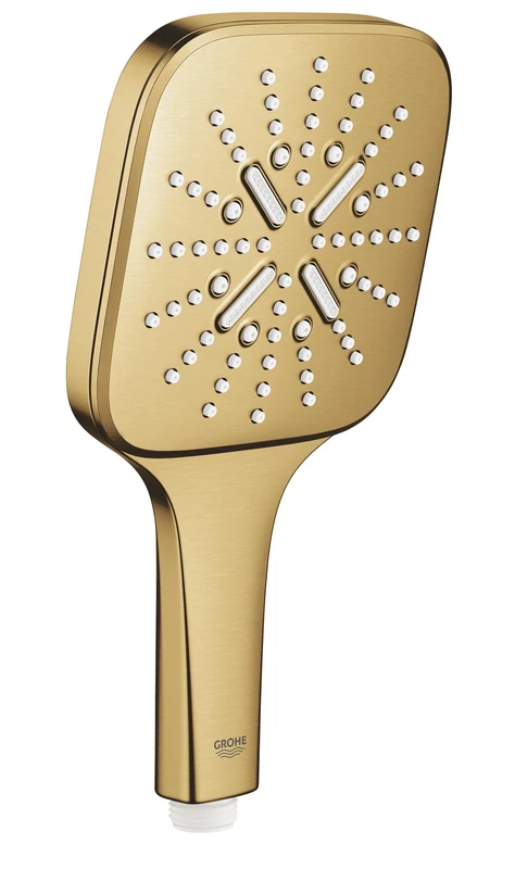 GROHE Rainshower 130 SmartActive Cube Hand Shower (Water-Saving 130mm Shower Head with 3 Spray Patterns: Rain, Jet and Massage, Fits All Standard Hoses, Anti-Limescale System), Brushed Gold, 26582GN0