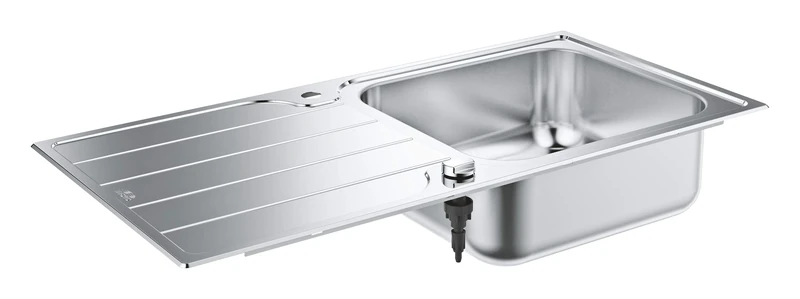 GROHE K500 - Stainless Steel Kitchen Sink with Drainer (Top Mount or Flush Mount Left or Right, with Overflow and Automatic Waste Fitting, 1 Bowl 45x40x18 cm, Thickness 0.7 mm), 100x50 cm, 31563SD1