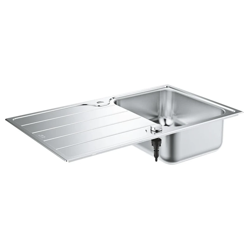 GROHE K500 - Stainless Steel Kitchen Sink with Drainer (Top Mount, with Overflow and Automatic Waste Fitting, 1 Bowl 34x42x17 cm, Thickness 0.7 mm), 86x50 cm, 31571SD1
