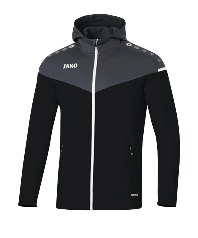 JAKO Women's Champ 2.0 Hooded Jacket, Black/Charcoal, 40