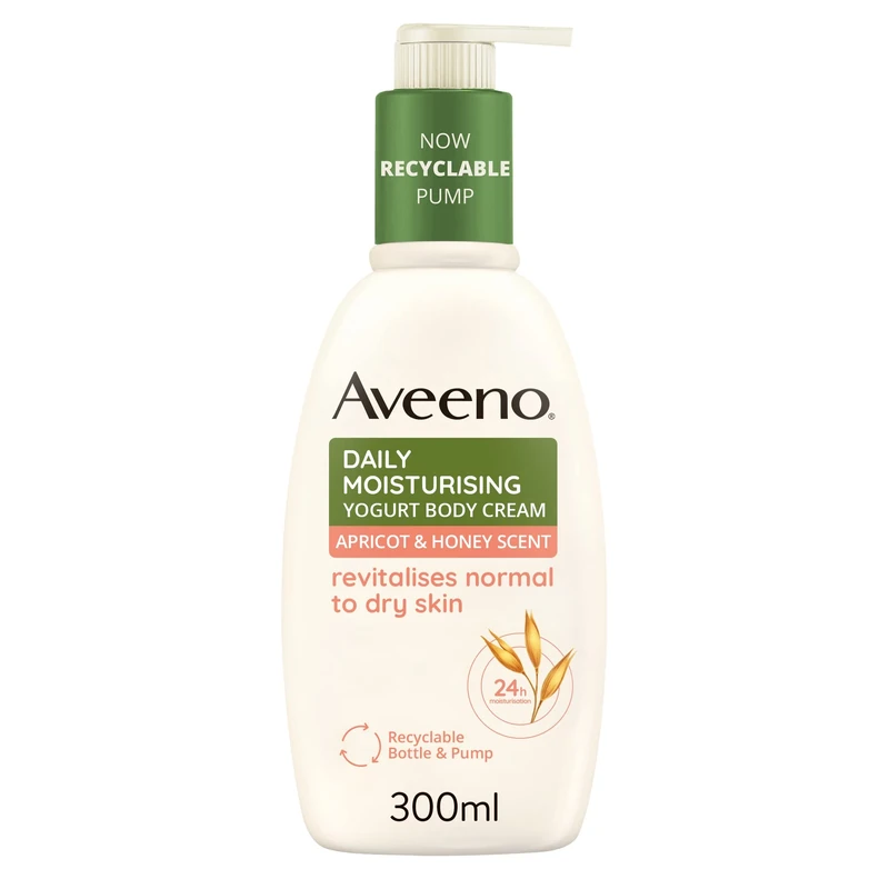 Aveeno Daily Moisturising Yogurt Body Cream, Apricot & Honey Scent, With Nourishing Oat & Greek Yogurt, 24-Hour Moisturisation, Suitable for Dry, Sensitive Skin, Rich Creamy Formula, 300ml