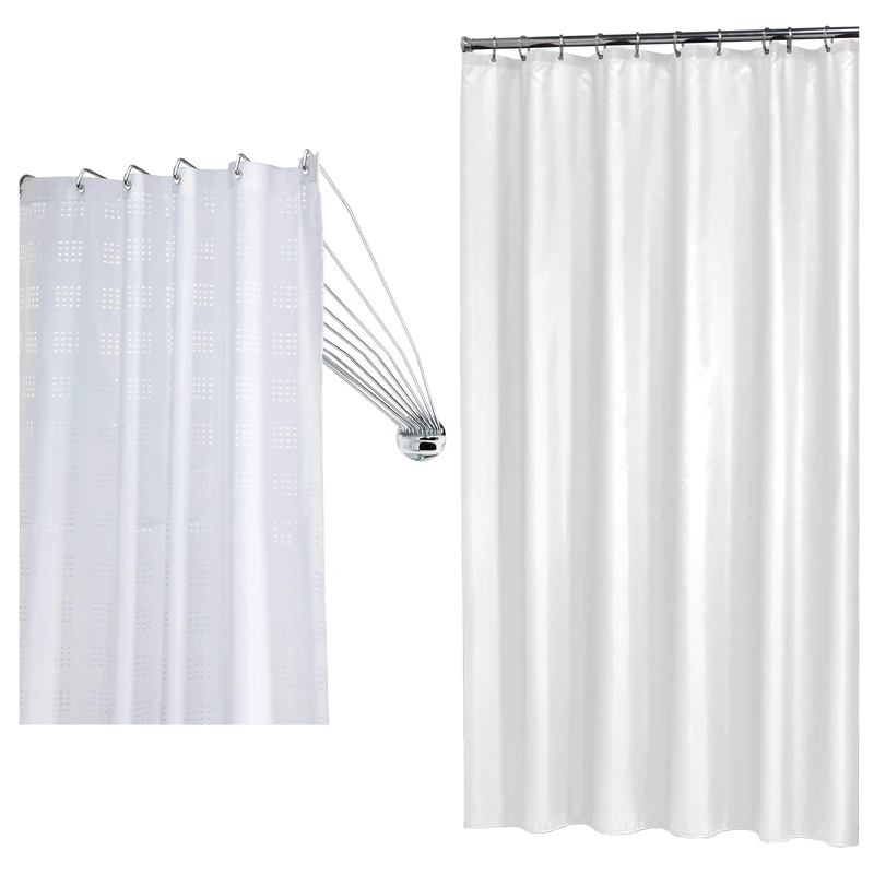 Sealskin Umbrella Shower Curtain Rail Corner, Stainless Steel, Chrome, 80 x 155 x 5 cm Madeira Shower Curtain,Polyester, White, 180 x 200 cm